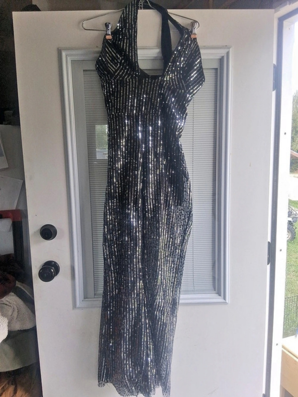BANJUL Sequin Maxi Sheer Pantsuit With Black Shorts Style in Black & Silver